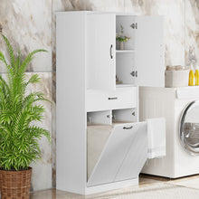 Load image into Gallery viewer, Modern Bathroom Storage Cabinet With Two Laundry Baskets, One Drawer, Adjustable Shelf