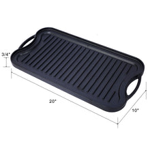 Load image into Gallery viewer, Pre Seasoned Cast Iron Reversible Rectangular Grill / Griddle - Black