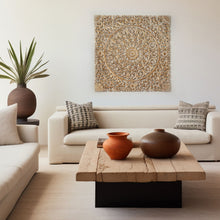 Load image into Gallery viewer, Floral Hand Carved Mandala Square Wall Decor With Spiritual Symbolism - Gold / White