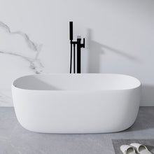 Load image into Gallery viewer, Freestanding Bathtub Resin Stone Soaking Bathtub Solid Surface Modern Tubs With Overflow And Pop-Up Drain - Matte White