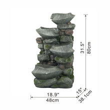 Load image into Gallery viewer, Indoor Outdoor Stone Water Fountain, 4 Tier Polyresin Cascading Rock Bowl Freestanding Fountain With LED Ligh - Gray