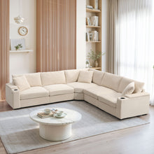 Load image into Gallery viewer, Convertible L Shaped Sectional Corner Couch With Armrest Storage Cup Holders USB Charger, Irregular Corner Oversized Comfy Modular Sofa
