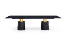 Load image into Gallery viewer, Marble Steel Double Pedestal Base Dining Table - Black / Gold