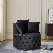 Load image into Gallery viewer, Modern Upholstered Swivel Chair With Button Tufted Design And Movable Wheels