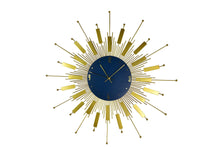 Load image into Gallery viewer, Silent Analog Sunburst Wall Clock - Gold / Blue