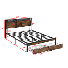 Load image into Gallery viewer, Modern Metal Platform Bed Frame With Wooden Headboard, USB Charging Station, Storage Drawers