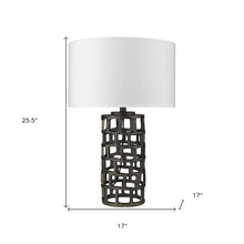 Load image into Gallery viewer, Metal Column Table Lamp With White Drum Shade - Black