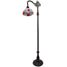 Load image into Gallery viewer, Traditional Shaped Floor Lamp With White And Red Stained Glass Bowl Shade - Brown