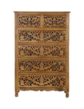 Load image into Gallery viewer, Carved Floral Solid Wood Six Drawer Dresser - Brown
