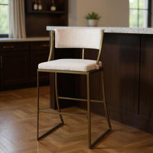 Load image into Gallery viewer, Steel Low Back Bar Height Bar Chair - Beige And Antiqued Brass