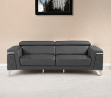 Load image into Gallery viewer, 89" Italian Leather Sofa With Silver Legs - Dark Gray