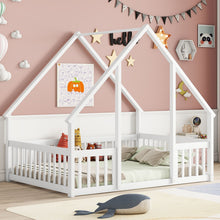Load image into Gallery viewer, Wood House-Shaped Floor Bed With Fence, Guardrails