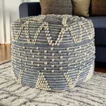 Load image into Gallery viewer, Square Pouf With Cotton Stitched - Blue Denim / Ivory