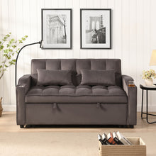Load image into Gallery viewer, Modern Loveseat Futon Sofa With Pullout Bed, Adjustable Reclining Backrest, Toss Pillows