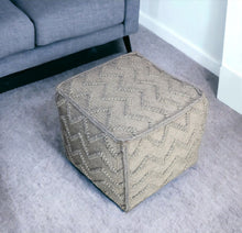 Load image into Gallery viewer, Wool Cotton Blend Cube Chevron Pouf Ottoman - Gray