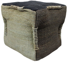 Load image into Gallery viewer, Jute Cube Pouf Ottoman - Black And Taupe