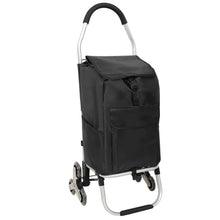 Load image into Gallery viewer, Foldable Shopping Stair Trolley With Triangular Wheels And Removable Waterproof Bag - Black