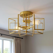 Load image into Gallery viewer, Unique Statement Two Light Metal Dimmable Flush Chandelier With Shades - Brass