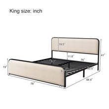 Load image into Gallery viewer, Modern Bed With Curved Upholstered Headboard And Footboard, Heavy Duty Metal Slats