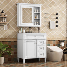 Load image into Gallery viewer, Bathroom Vanity With Top Sink, 2 Doors And 3 Drawers, Freestanding Set With Mirror Cabinet