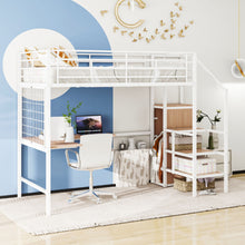 Load image into Gallery viewer, Loft Bed With Desk And Grid, Stylish Frame With Lateral Storage Ladder And Wardrobe