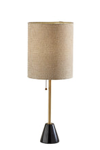 Load image into Gallery viewer, Marble And Metal Table Lamp With Beige Drum Shade - Black And Gold