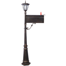 Load image into Gallery viewer, Stratford - Heavy Duty Cast Aluminum Mailbox With Post And Solar Light, Fluted Base, Decorative Modern Mailbox - Brown