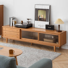 Load image into Gallery viewer, TV Cabinet With Chinese Changhong Glass Doors, Two Drawer Storage Space TV Standing - Cherry