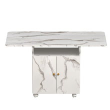 Load image into Gallery viewer, Versatile Marble Folding Dining Table With Storage Rack And Cabinet, 6 Wheels - White