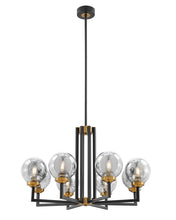 Load image into Gallery viewer, Eight Light Transparent Metal Edison Bulb Dimmable Chandelier With Shades - Black / Gold / Clear