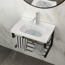 Load image into Gallery viewer, Wall Mounted Rectangular Bathroom Sink With Towel Bar & Overflow - White