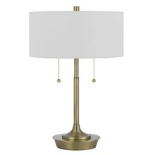 Load image into Gallery viewer, Metal Two Light Candlestick Table Lamp With White Drum Shade - Antiqued Brass