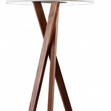 Load image into Gallery viewer, Solid Wood Tripod Floor Lamp With Drum Shade - Brown / White