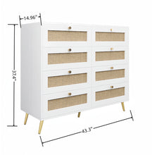 Load image into Gallery viewer, 8 Drawers Chest Of Drawers With Rattan Drawer Face Golden Legs And Handles - White