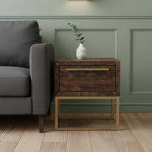 Load image into Gallery viewer, Reclaimed Wood End Table With Drawer - Antiqued Brass And Brown