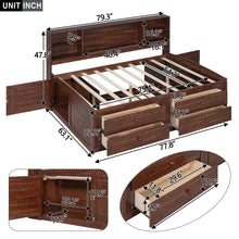 Load image into Gallery viewer, Full Size Captain Bed With Built In Storage Shelves, 4 Drawers And 2 Cabinets - Antique Brown
