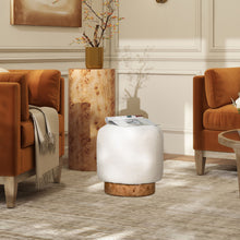 Load image into Gallery viewer, Tilly - Round Fur Upholstered / Burl Pouf Ottoman - White