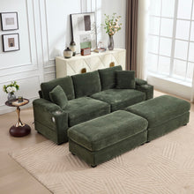 Load image into Gallery viewer, Convertible Sectional Sofa Bed Set With Armrest Storage, Cup Holder, USB, 4 Seater - Green