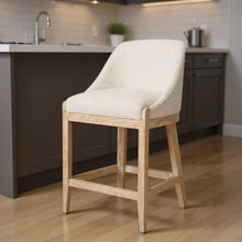 Load image into Gallery viewer, 27" Fabric And Solid Wood Counter Height Bar Chair - Beige / Natural