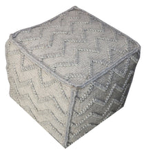 Load image into Gallery viewer, Wool Cotton Blend Cube Chevron Pouf Ottoman - Gray