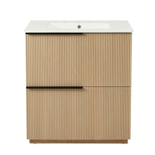 Load image into Gallery viewer, Fluted Bathroom Vanity With Ceramic Sink, Soft Close Slides