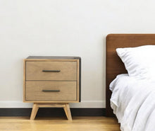 Load image into Gallery viewer, Contemporary Nightstand With Two Drawers - Natural Light Mocha