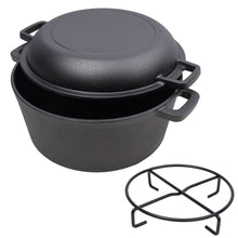 Load image into Gallery viewer, 2 In 1 Pre-Seasoned Cast I Dutch Oven With Dual Handles, 5 Quart - Black