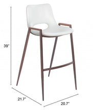Load image into Gallery viewer, 29" Steel Low Back Bar Height Bar Chairs (Set of 2) - White And Brown