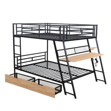 Load image into Gallery viewer, Full Size Bunk Bed With Built In Desk, Light, And 2 Drawers - Black