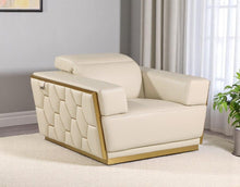 Load image into Gallery viewer, 47" Italian Leather Club Chair - Beige / Gold