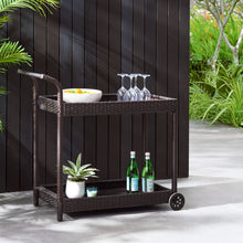 Load image into Gallery viewer, Resin Wicker Bar Cart With Metal Frame - Brown