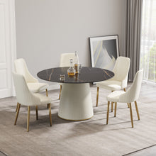 Load image into Gallery viewer, Modern Artificial Stone Round Plywood Base Dining Table, Can Accommodate 6 People, (Not Including Chairs) - Black / Beige