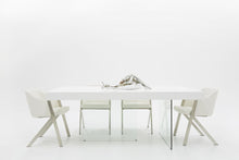 Load image into Gallery viewer, Wood Glass Trestle Base Dining Table - White / Clear