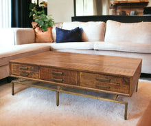 Load image into Gallery viewer, Solid Wood Rectangular Distressed Storage Coffee Table - Brass And Brown